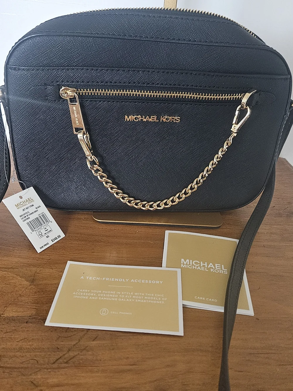 Michael Kors Black Saffiano Crossbody Bag with Gold Chain
